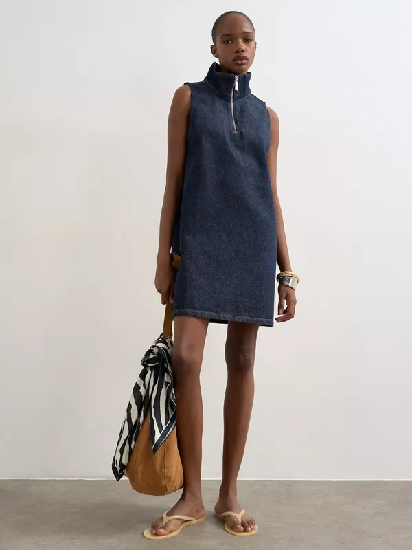 Topshop Cotton Pinafore Mini Dress, Dark Blue