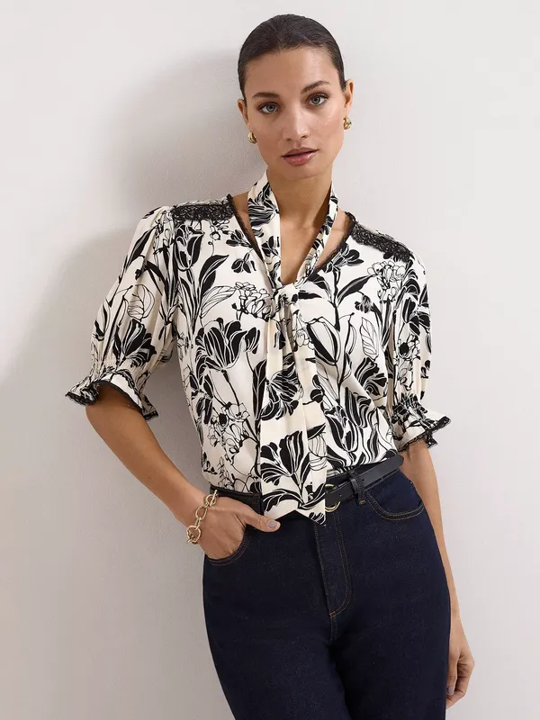 Phase Eight Aisra Lace Blouse Top, Black/Ivory