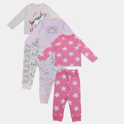 Star Kids'  3 Pack Cotton Long Sleeve Pyjama Set