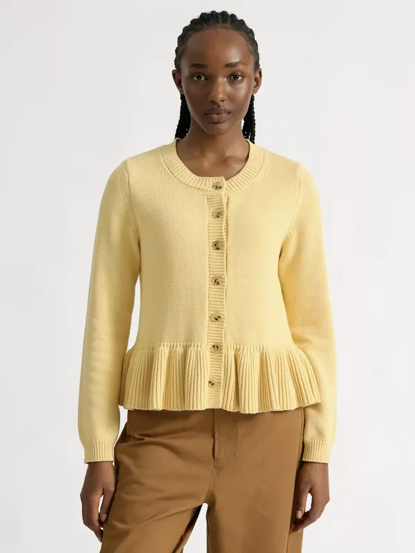 Albaray Ribbed Peplum Hem Cardigan, Butter Yellow