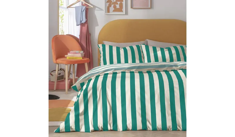Habitat Stripe Green and White Bedding Set