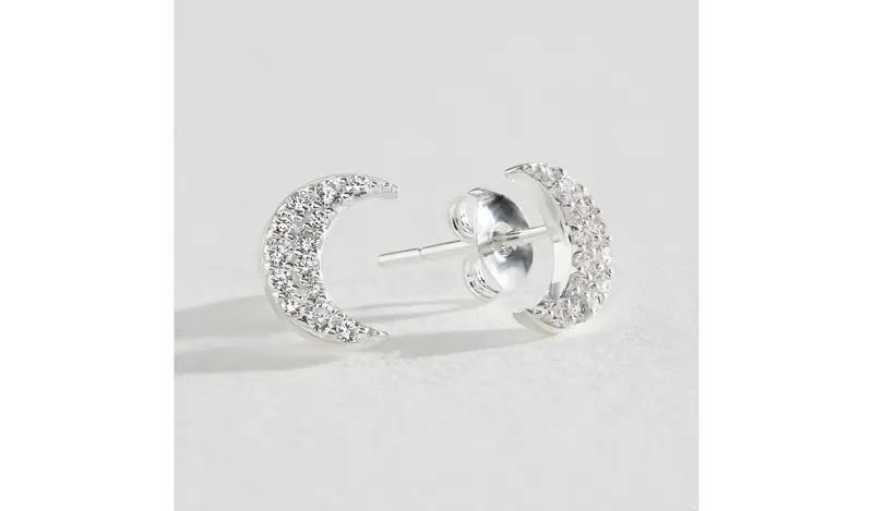 Revere Sterling Silver Cubic Zirconia Moon Stud Earrings