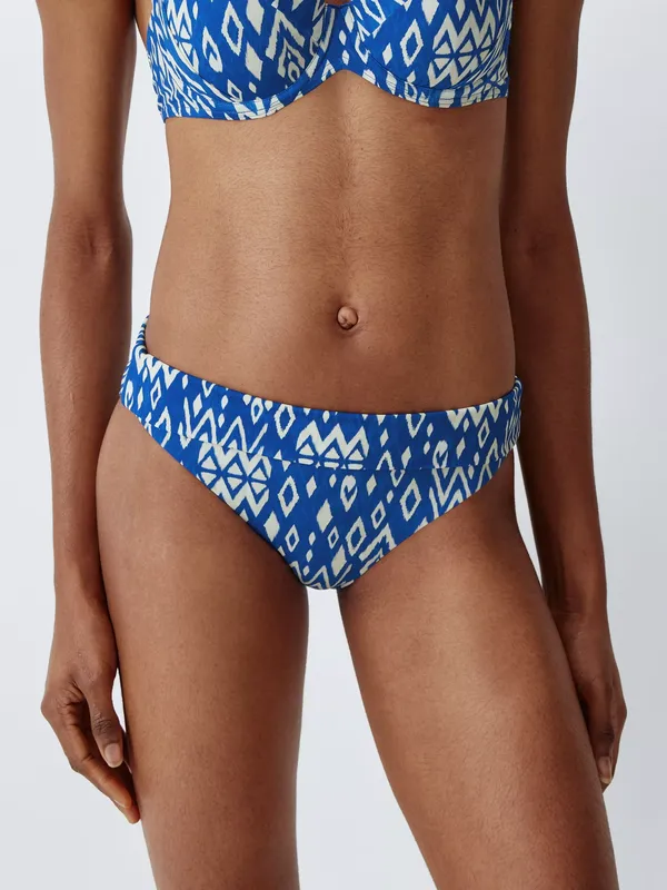 John Lewis Malay Ikat Slim Fold Over Bikini Bottoms, Navy Blue