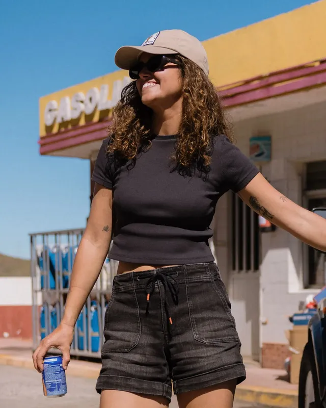 Passenger Clothing Out There Ribbed Cropped T-Shirt - Faded Black