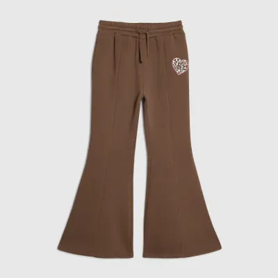 Girls Brown Leopard Heart Flared Joggers