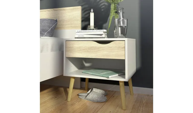 Tvilum 0slo 1 Drawer Bedside Table - White & Oak