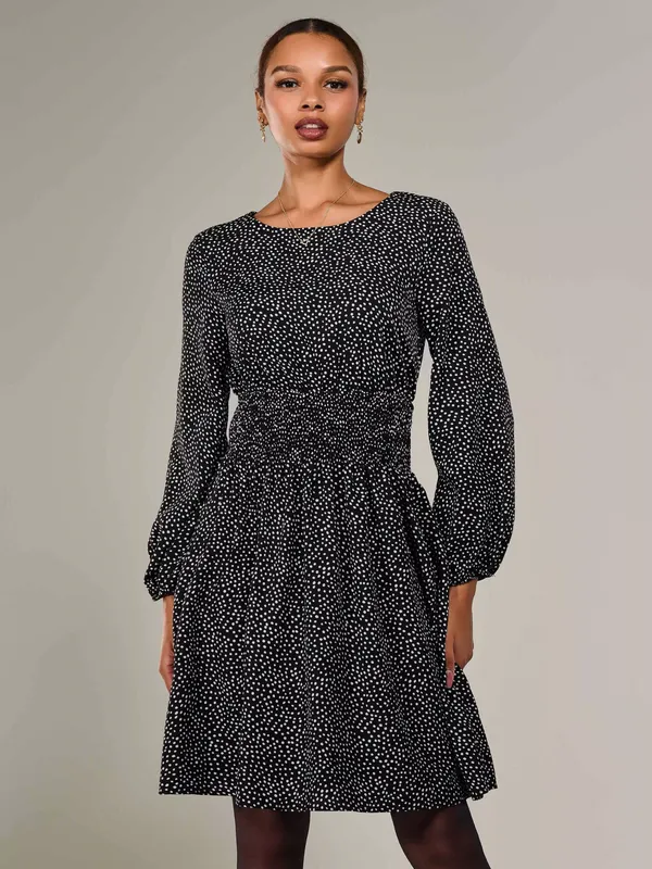 Jolie Moi Polka Dot Ruched Midi Dress, Black