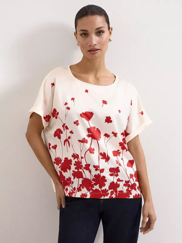 Phase Eight Petite Marion Floral Boat Neck T-Shirt, Ivory