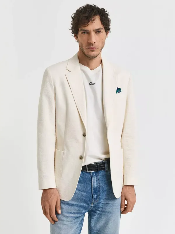 GANT Seersucker Slim Fit Suit Jacket, Cream
