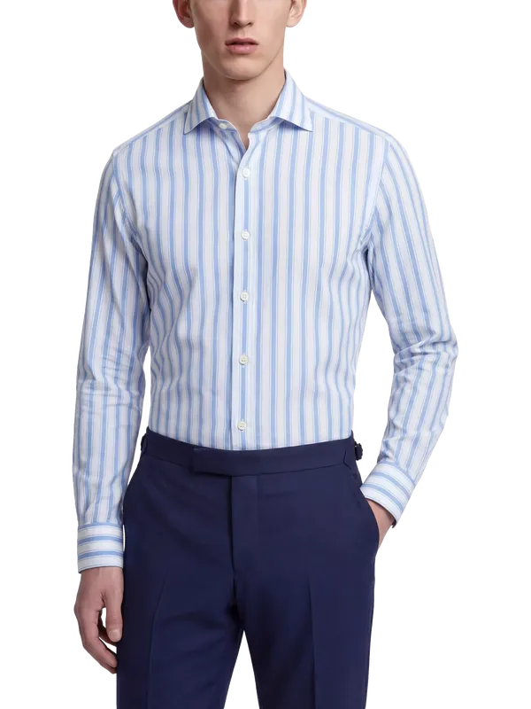 Richard James Classic Cotton Stripe Shirt, Royal Blue / White
