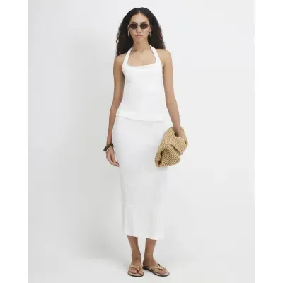 Cream Embroidered Floral Maxi Skirt