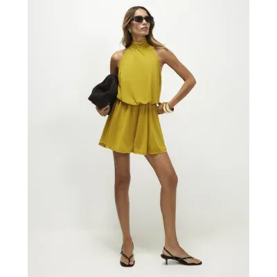 Yellow Halter Neck Drape Playsuit