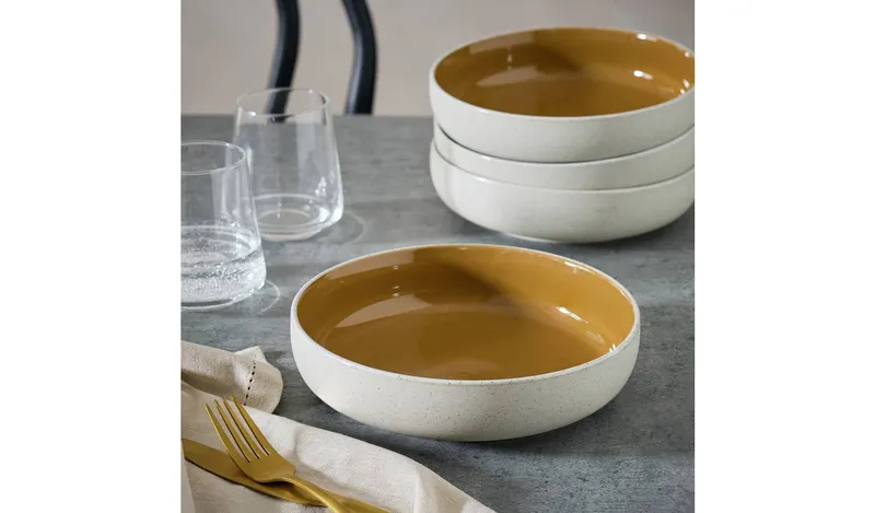 Habitat Raw Edge 4 Piece Stoneware Pasta Bowl - Camel Brown