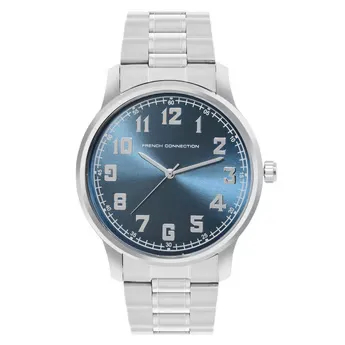 French Connection Silver Case Round Shape Silver Strap Quartz Watch