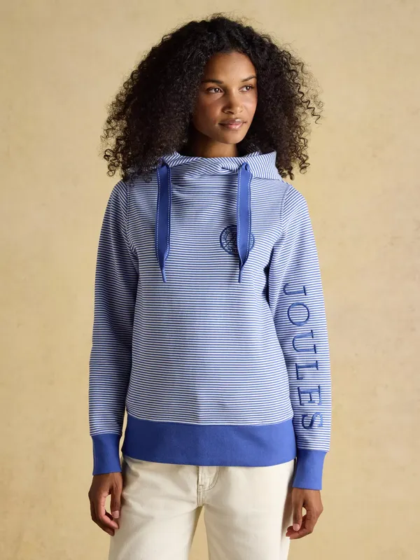 Joules Rushton Stripe Cowl Neck Hoodie, Blue/White