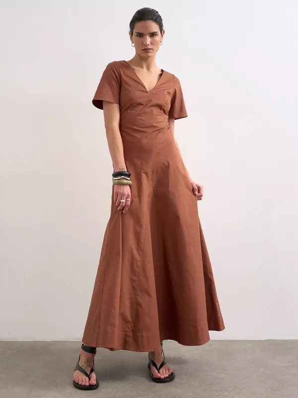 Topshop V-Neck Short Sleeve Dress, Rust