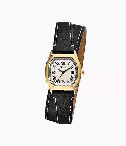 Fossil Harlow 27 mm Three-Hand Black Leather Watch
