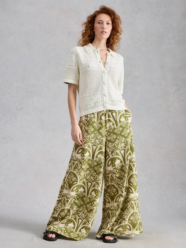 White Stuff Poppy Floral Wide Leg Trousers, Green