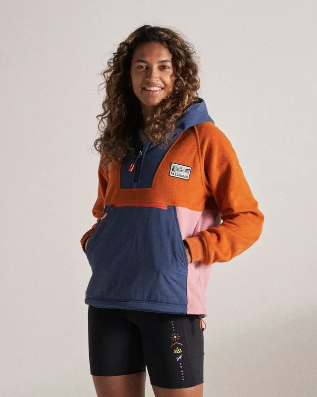 Passenger Clothing Alexander Hooded Polar Fleece - Dark Denim/Sunset Orange
