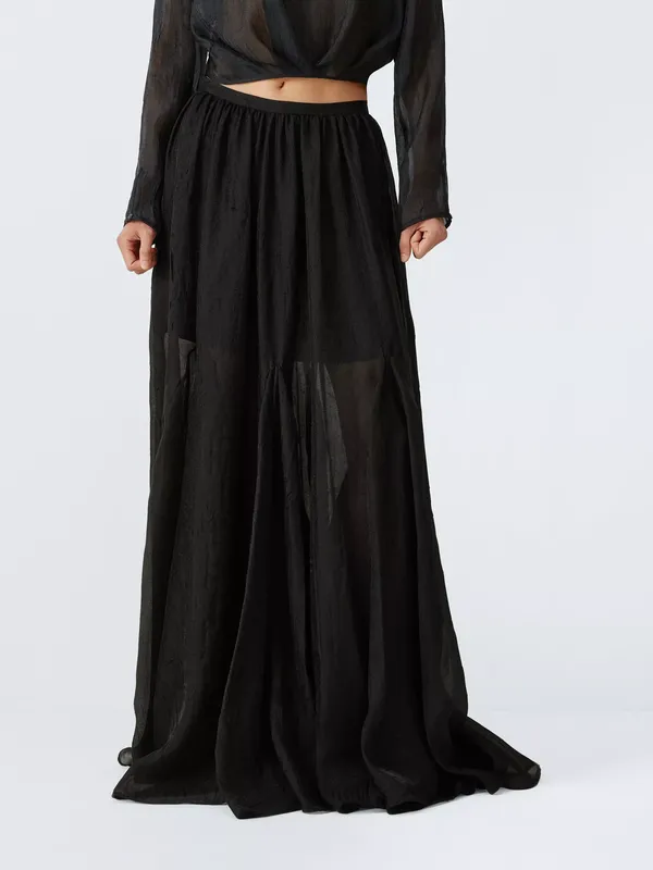 John Lewis Organza Maxi Skirt, Black