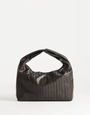 Savan woven small shoulder bag in chocolate