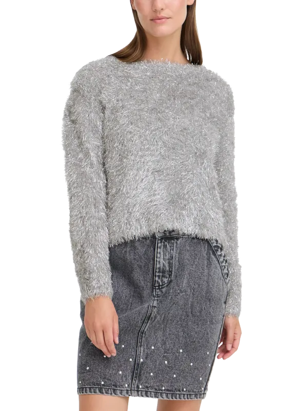 ICHI Blizi Eyelash Knit Sparkle Jumper, Silver