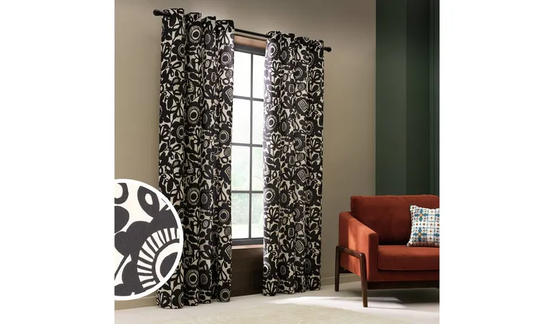 Habitat x Scion Kukkia Fully Lined Eyelet Curtain - Black