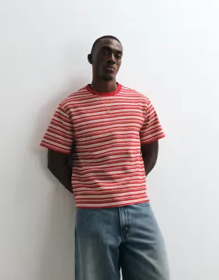 waffle short sleeve t-shirt in red stripe