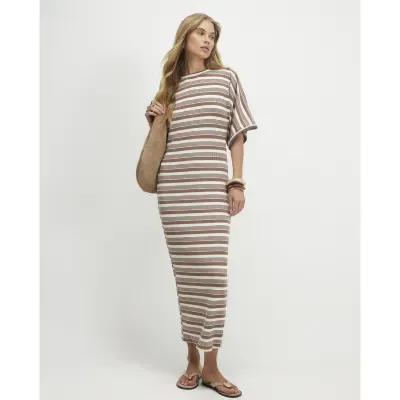 Brown Short Sleeve Striped Maxi Batwing Dress