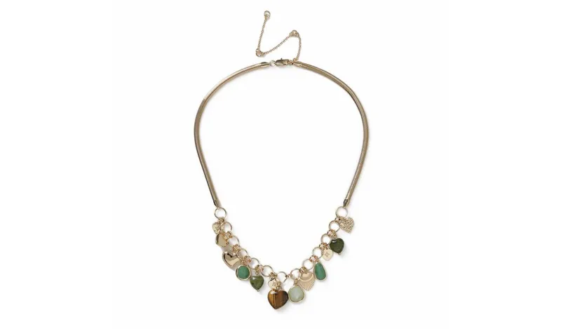 Freedom Green Stone Multi Charm Gold Necklace