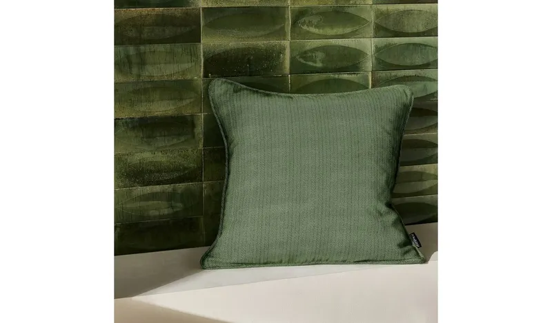 Habitat Pack of 2 Herringbone Cushion Cover Moss Green 
