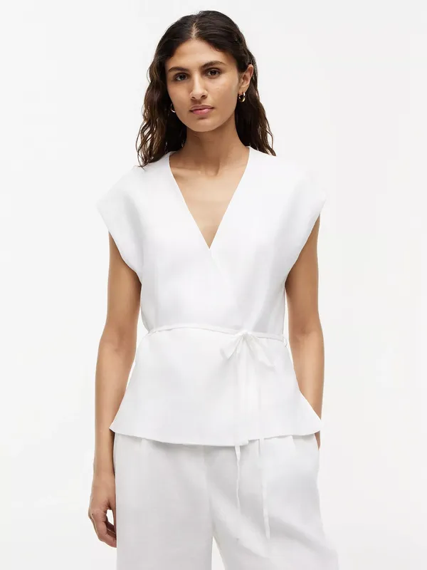 Tommy Hilfiger Wrap Tie Linen Rich Waistcoat, White