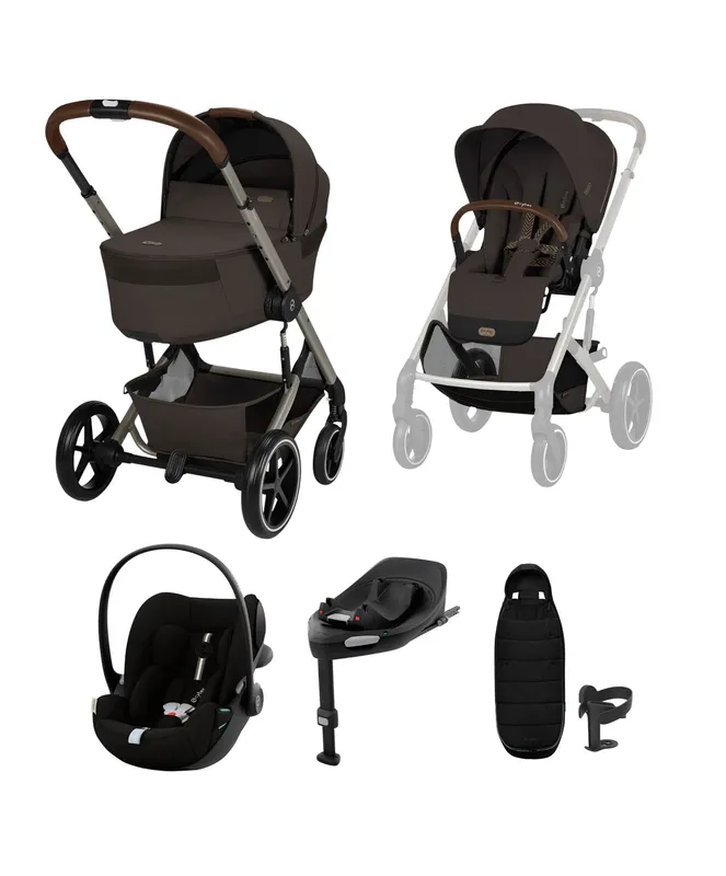 Cybex Balios S Lux + Folding Carrycot Bundle with Cloud G3 Plus Car Seat – Chocolate Brown