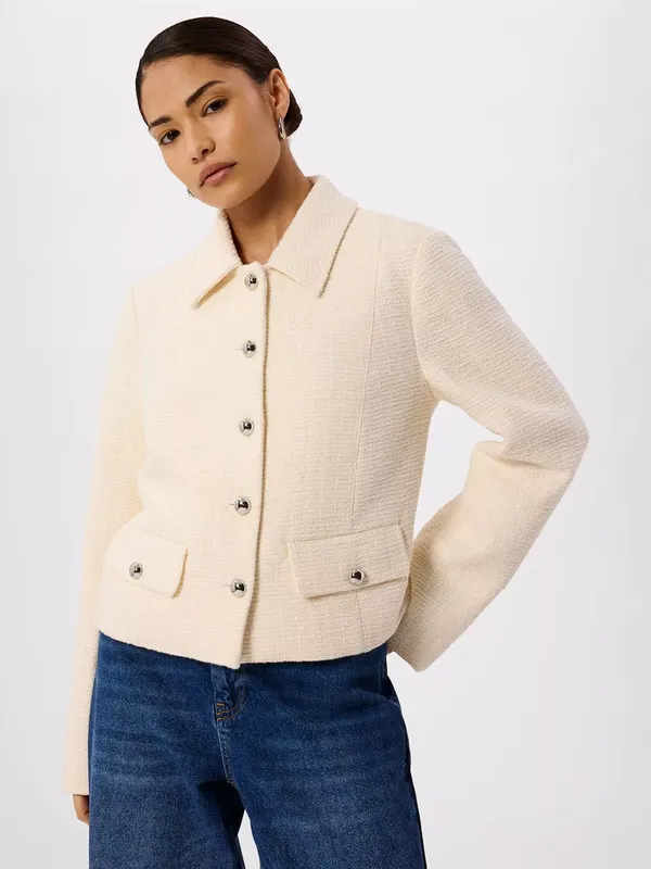 Whistles Petite Boucle Cropped Jacket, Ivory