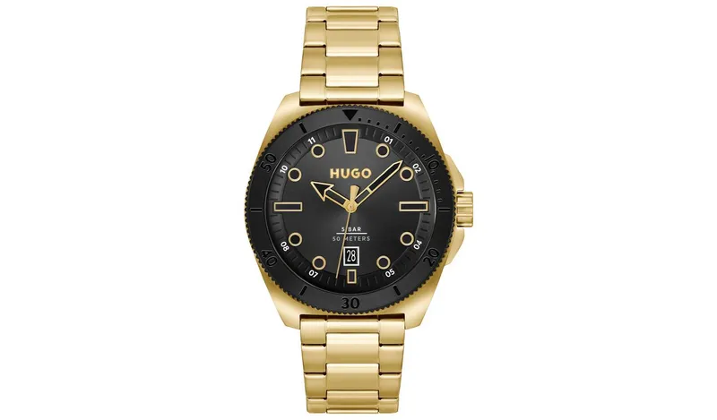 HUGO Men's Black IP Gold Tone Bracelet Watch