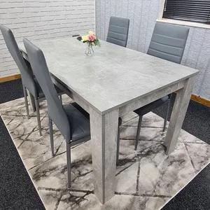Grey Dining Table Set 4 With 4 Grey Metal Chairs - Stone Grey