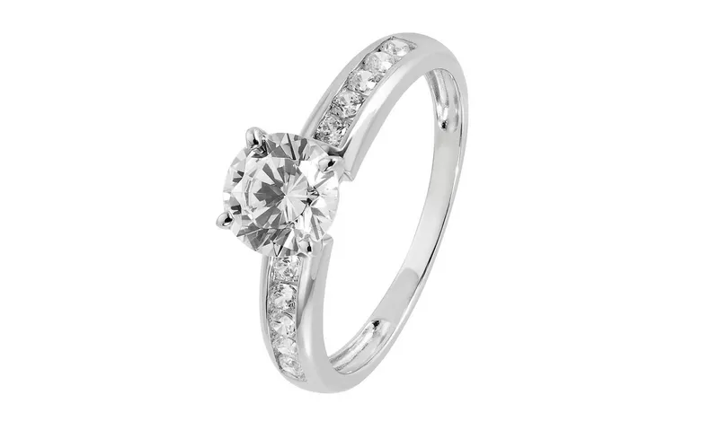 Revere 9ct White Gold Cubic Zirconia Shoulder Set Ring