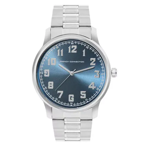 French Connection Silver Case Round Shape Silver Strap Quartz Watch
