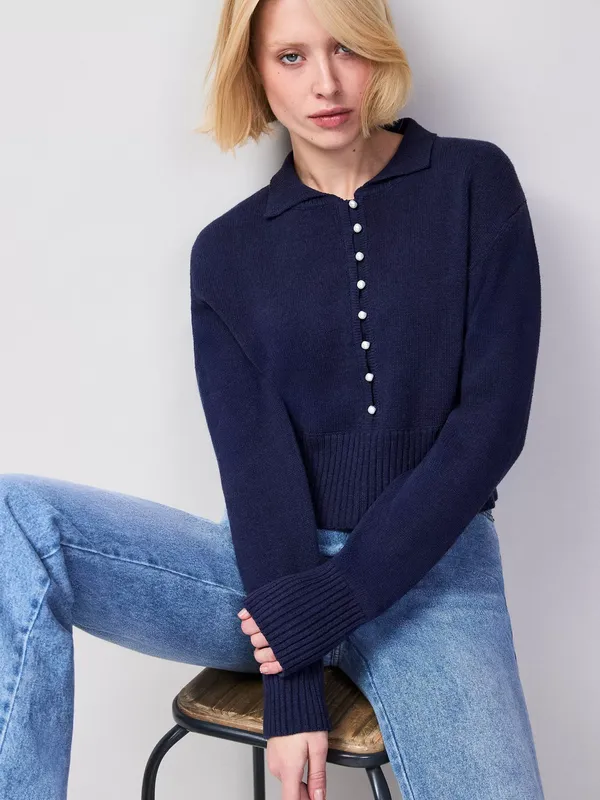 Ro&Zo Pearl Button Cardigan, Blue