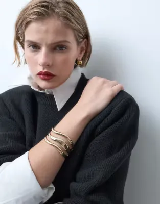 triple row cuff bracelet in gold tone
