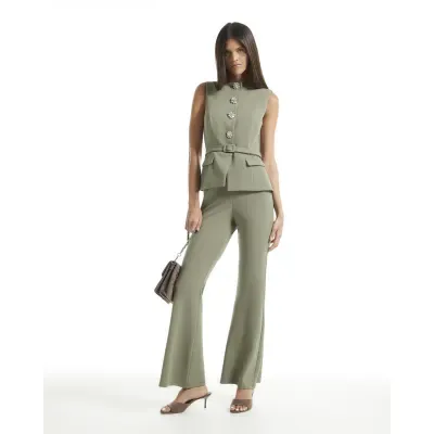 Green Sleeveless Diamante Button Jumpsuit