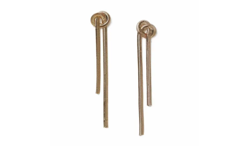 Freedom Gold-tone Knot Snake Chain Long Drop Earrings
