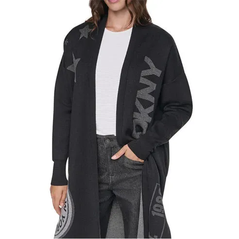 DKNY Women's Patch Cardi Sportswear Logo Longline Cardigan