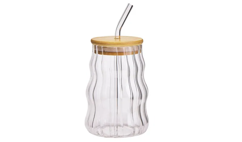 Argos Home Glass Coffee Cup with Bamboo Lid