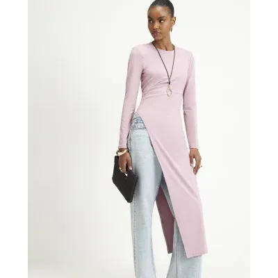 Pink Shoulder Pad Long Asymmetric Top