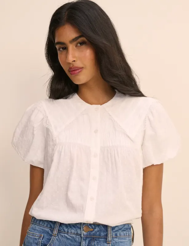 Nobody's Child Pure Cotton Lace Detail Collared Shirt