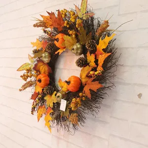 Autumn Wreath Artificial Halloween Decoration for Front Door with Pumpkin - Orange