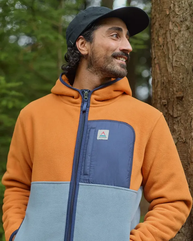 Passenger Clothing Loch Hooded Polar Fleece - Sunset Orange/Storm Grey