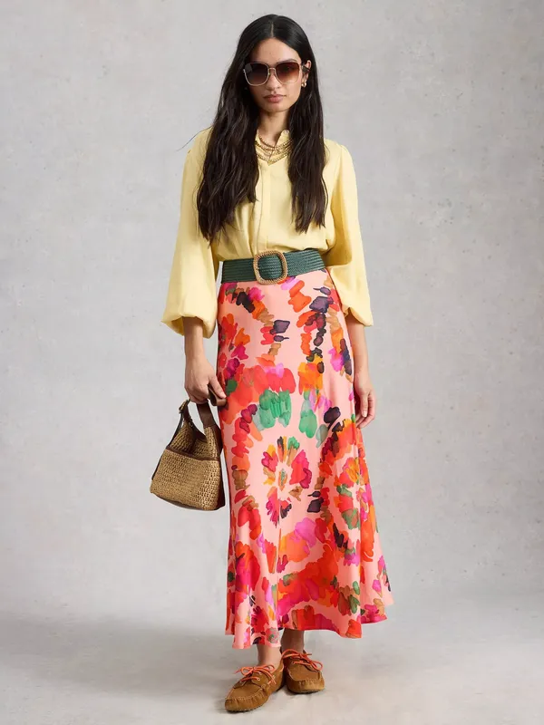 White Stuff Hope Bias Cut Maxi Skirt , Pink/Multi