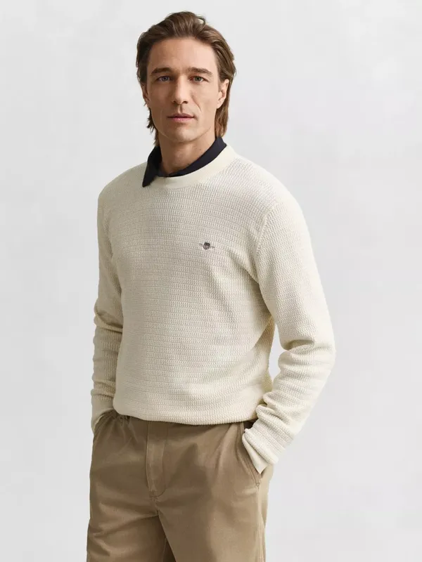 GANT Cotton Mini Cable Knit Crew Neck Jumper, Cream